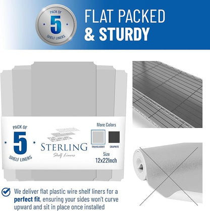 Shelf Liners for Wire Shelf System: Set of 5 in Clear: 12 x 22 inch: Plastic - Image 3