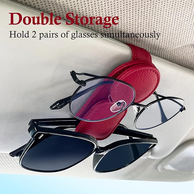 KIWEN Sunglasses Holder for Car Visor, Magnetic Leather Sunglass Eyeglass - Image 3