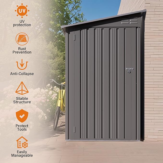 Lean to Storage Shed 4 x 9 FT Outdoor Metal Wall Storage Shed & Garden Storage - Image 7