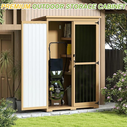 Outdoor Storage Shed with Shelf, Wood & Metal Storage Cabinet with Lockable - Image 8