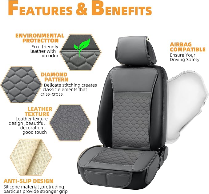 Elantrip Car Seat Cover Full Set Leather Car Seat Protector Universal fit - Image 5