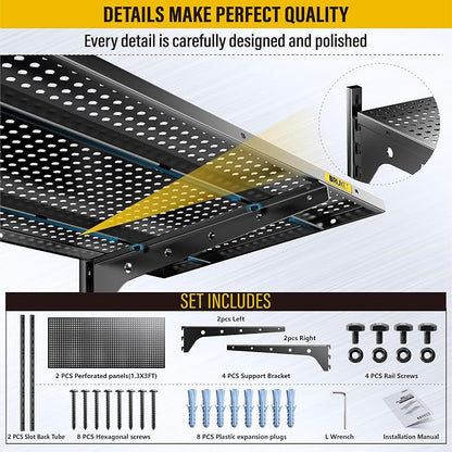 2 Tier 1.3x3ft Garage Shelving Wall Mounted, 400 lbs Load Capacity, 15.6x36inch - Image 6