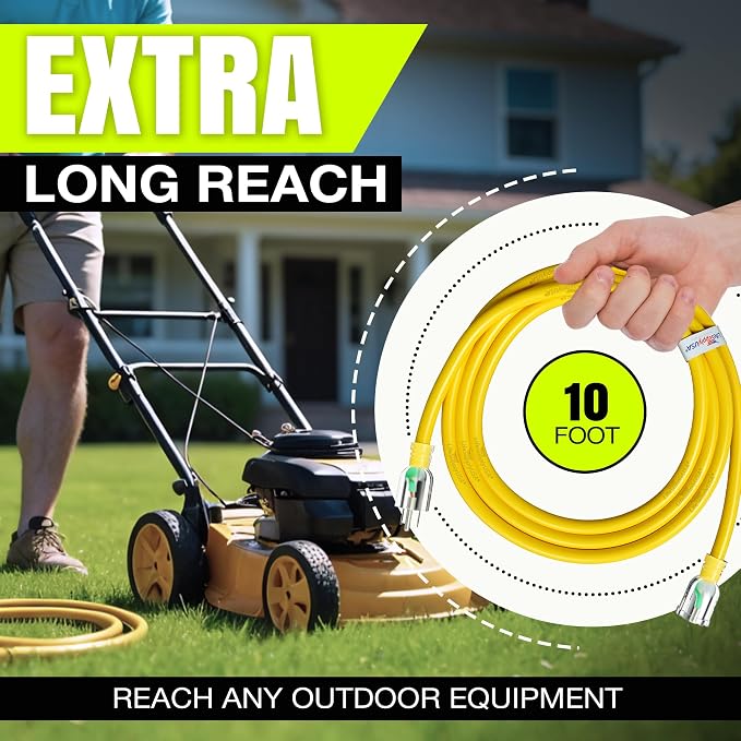 10ft Outdoor/Indoor Extension Cord 14/3 Gauge Heavy Duty 3 Prong SJTW, - Image 6