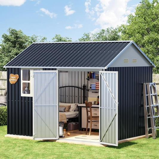 8x10 FT Outdoor Metal Storage Shed, Single Door, 1 Clear Window, Tool Shed by Unknown