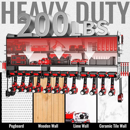 Large Power Tool Organizer Wall Mount-12 Drill Holder, Metal Heavy Duty Garage - Image 5