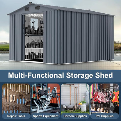 LANTRO JS 10x8FT Metal Outdoor Storage Shed, Garden Tool Shed Without Floor - Image 9