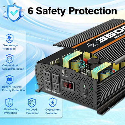 3500 Watt 12v Power Inverter for Vehicles car Truck RV Solar, dc 12v to 110v ac - Image 5