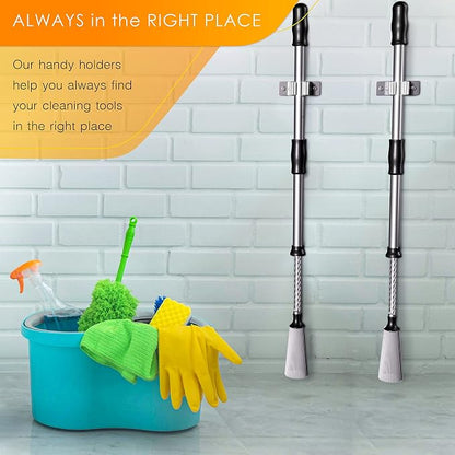 Self Adhesive Broom and Mop Holder Wall Mounted – SUS304 Stainless Steel 2-Slot - Image 5