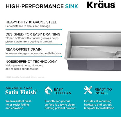 KRAUS Kore 32-Inch Undermount Workstation 16 Gauge Single Bowl Stainless Steel - Image 11