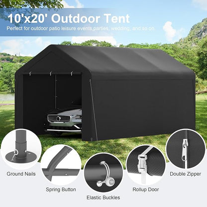 Carport, 10‘ x 20’ Heavy Duty Portable Garage All-Season Car Canopy w/Removable - Image 3