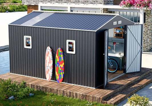 10x10 FT Metal Shed Large Waterproof Outdoor Tools Storage by WELYAS