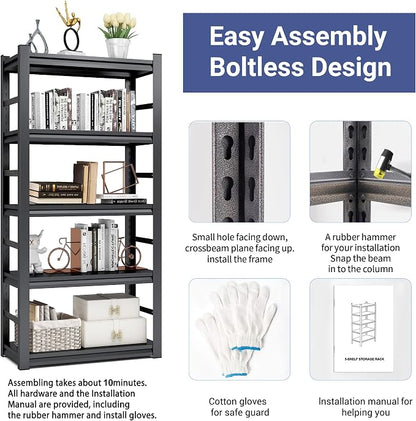 TOPKEY Metal Storage Shelf Garage Storage Shelves, Heavy Duty 5-Tier Utility - Image 4