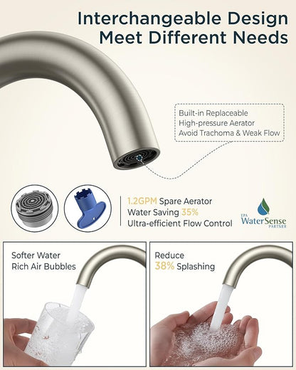 FORIOUS Brushed Nickel Bathroom Faucet 2 Hole, 4 Inch Centerset Bathroom Sink - Image 3