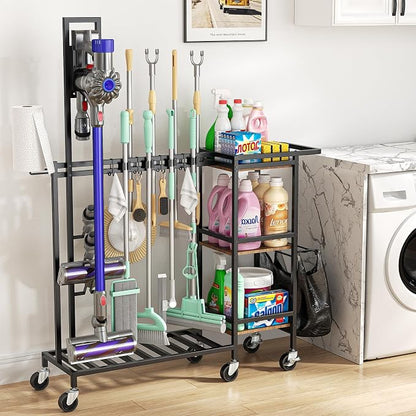 Cleaning Utility Cart on Wheels, Vacuum Stand Compatible by Housolution