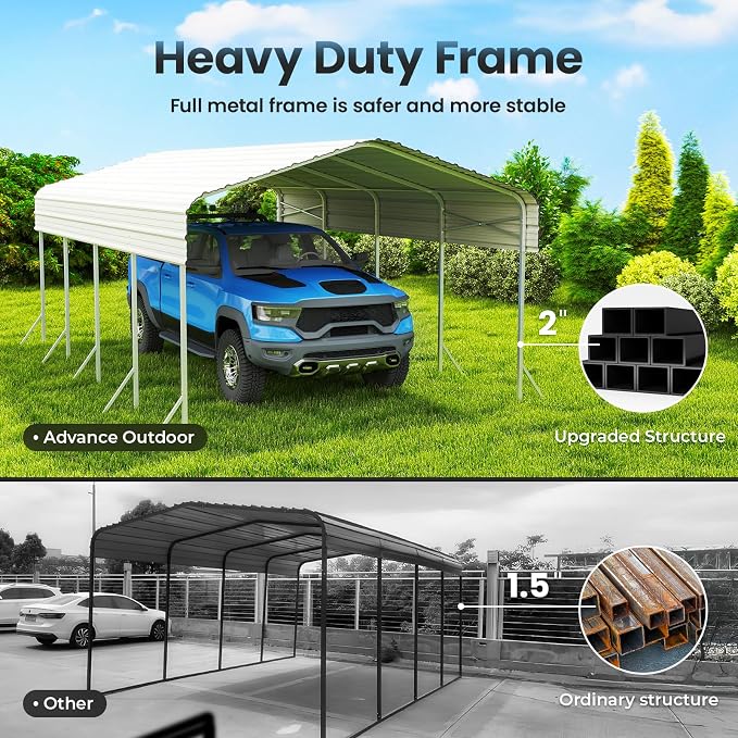 12x20 Carport, Heavy Duty Metal Car Port, All-Weather Protection, Easy Assembly - Image 2