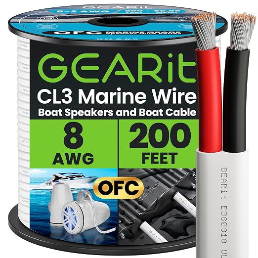 GEARit 8 Gauge Marine Wire, 8/2 AWG Marine Grade Tinned Copper Oxygen Free by GEARit