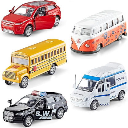 KIDAMI Die-cast Metal Toy Cars Set of 5, Openable Doors, Pull Back Car by KIDAMI