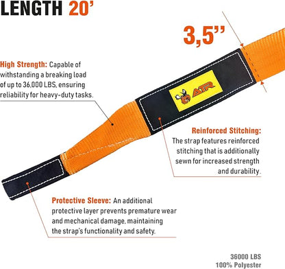ATR Recovery Tow Strap 3.5" x 20ft – 36, 000 lbs Break Strength, Heavy Duty - Image 3