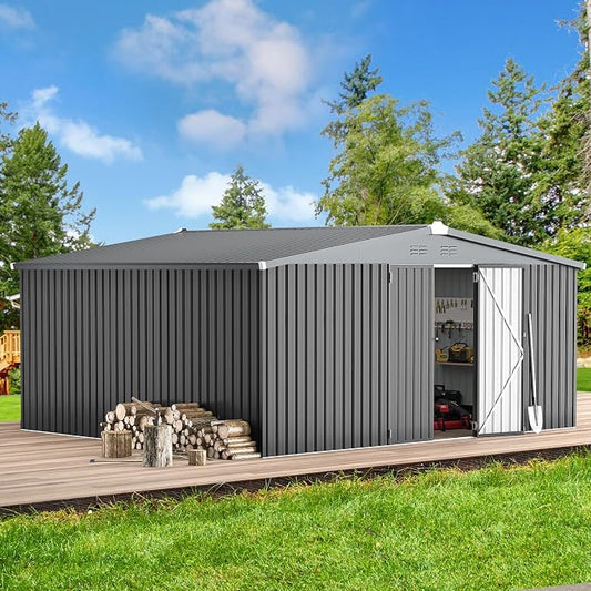 AECOJOY Shed 14' x 12' Storage Shed, Outdoor Metal Storage Sheds & Outdoor by AECOJOY
