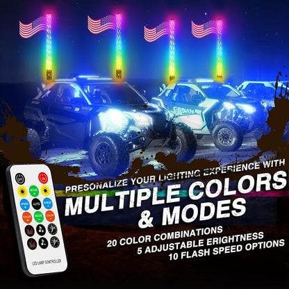 DREAMIZER 2PCS 2FT Fat Whip Lights 360°Spiral Chase Offroad Warning Lighted - Image 2