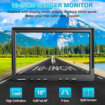 Fookoo HD 10" Wireless Backup Camera System, 1080P 10-inch Quad Split Monitor - Image 2