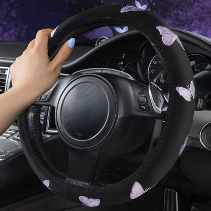 Car Pass Purple Embroidery Butterfly Steering Wheel Cover, Universal 15 Inch - Image 5