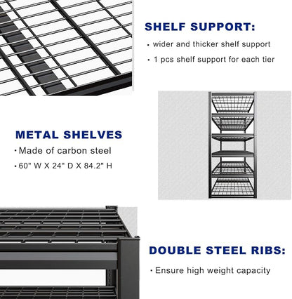 65" W Garage Shelving Heavy Duty, 6 Tier Garage Shelves, Adjustable Storage - Image 6