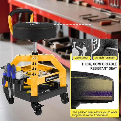Rolling Shop Stool with Wheels, Heavy Duty Garage Work Mechanic Stool with - Image 3