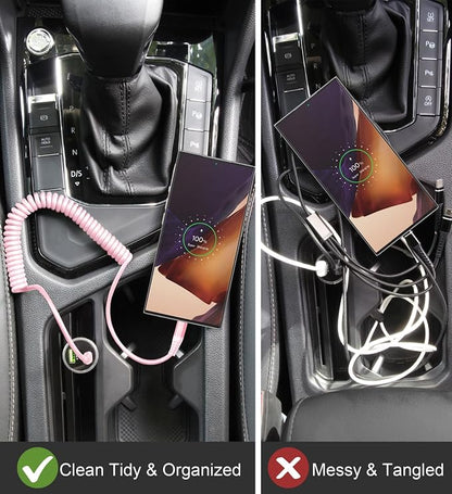 USB C to C Cable 3FT for Car, Coiled USB C Fast Charging Cable for iPhone 16 - Image 5