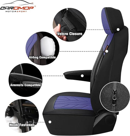 CAROMOP Luxury Faux Leather&Fabric Car Seat Covers 2 Front Seats - Image 4
