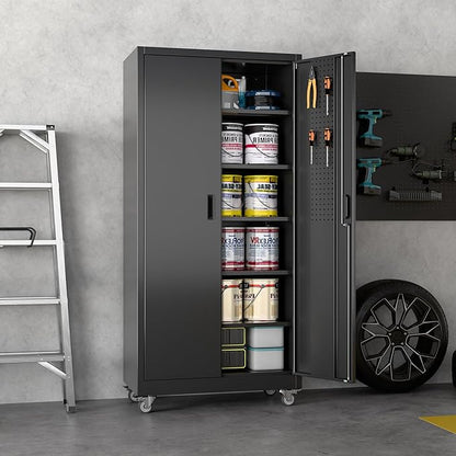 Garage Storage Cabinet with Wheels & Pegboard, Assembly Required - Image 2