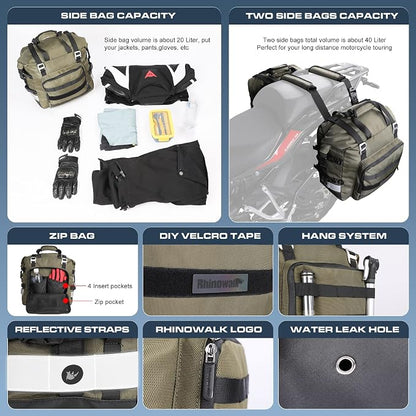 Rhinowalk Motorcycle Saddlebag Waterproof Motor Luggage Pack Quick Release - Image 4