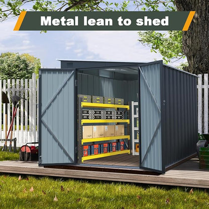 6x8 FT Lean to Shed with Lockable Double Doors, Metal Outdoor Storage Shed with - Image 3