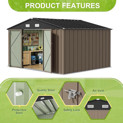 JUMMICO 10 x 10 FT Outdoor Storage Shed, Large Metal Garden Shed & Tool Sheds - Image 4