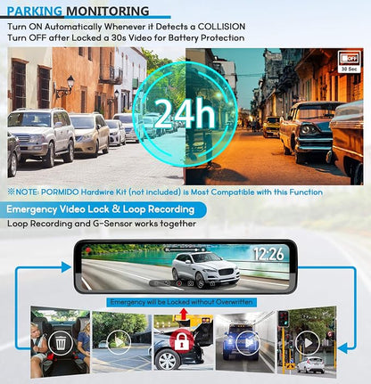 PORMIDO Triple Mirror Dash Cam 12" - Image 8