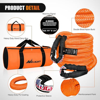 Nilight Kinetic Recovery Rope 33000 LBS 1" x 30ft Snatch Strap Heavy Duty - Image 3