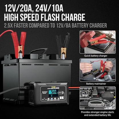 NEXPEAK NC301 20-Amp Car Battery Charger, 12V and 24V Smart Fully Automatic - Image 2