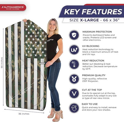 Autoamerics 1-Piece Windshield Sun Shade ERDL Camo American Flag USA Design - Image 2