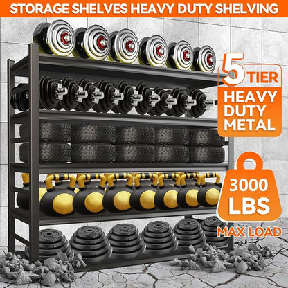 Garage Shelving, Storage Shelves Heavy Duty, 5-Tier Adjustable Black Shelving - Image 4