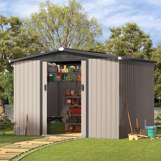 U-MAX 8 x 6 Ft Outdoor Shed, 6x8 Outdoor Storage Metal Cabinet Sheds & Outdoor by U-MAX