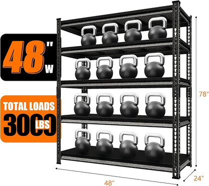 48" W Garage Shelving Heavy Duty，3000LBS Loads Adjustable Garage Storage Shelves - Image 3