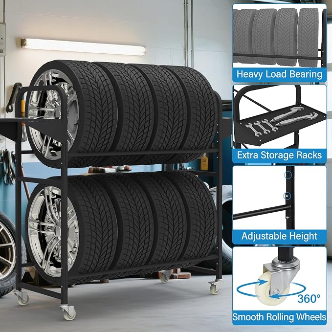 Tire Storage Rack 44" x 44" x 18" w/Anti-dust Cover, Rolling Tire Rack - Image 3