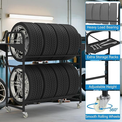 Tire Storage Rack 44" x 44" x 18" w/Anti-dust Cover, Rolling Tire Rack - Image 3