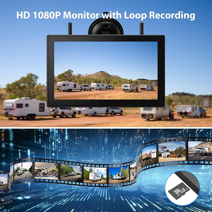 4 Magnetic Solar Wireless Backup Camera HD1080P DVR 10.1" Touchscreen Monitor - Image 3