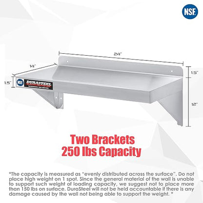 DuraSteel Stainless Steel Wall Mount Shelf 24" Wide x 14" Deep Commercial Grade - Image 3