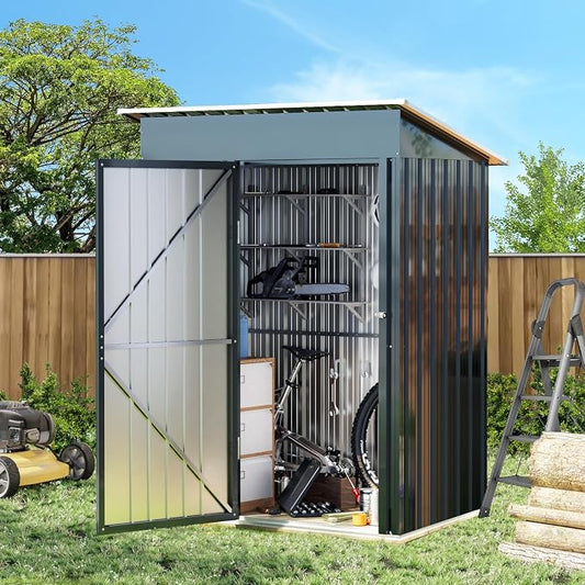 Breezz 5x3FT Vertical Outdoor Steel Storage Shed, Lockable Doors, Compact Metal by BreezZ