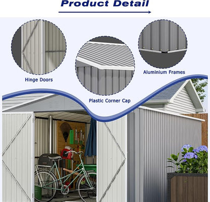 8x12 FT Outdoor Storage Shed, Metal Shed W/Floor, Garden Storage Shed W/ 1 - Image 11