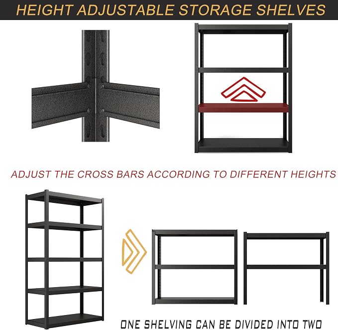 72" Hx47.3 Wx23.6 D 5 Tier Garage Shelving Heavy Duty Garage Storage Shelves - Image 9