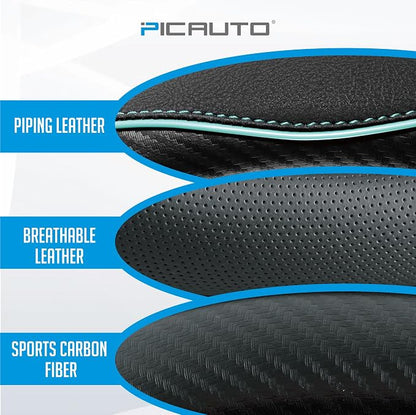 PIC AUTO Steering Wheel Cover, Mint Piping Leather, Sports Carbon Fiber and - Image 3