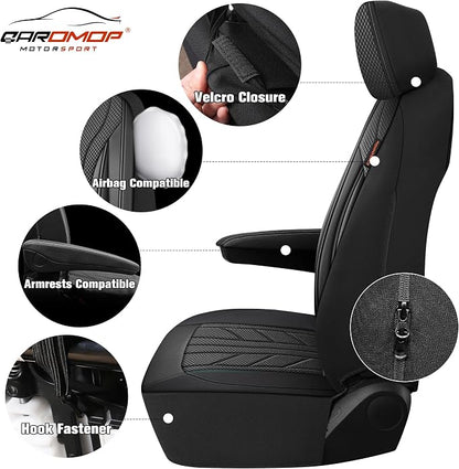 CAROMOP Luxury Faux Leather&Fabric Car Seat Covers Full Set - Image 3